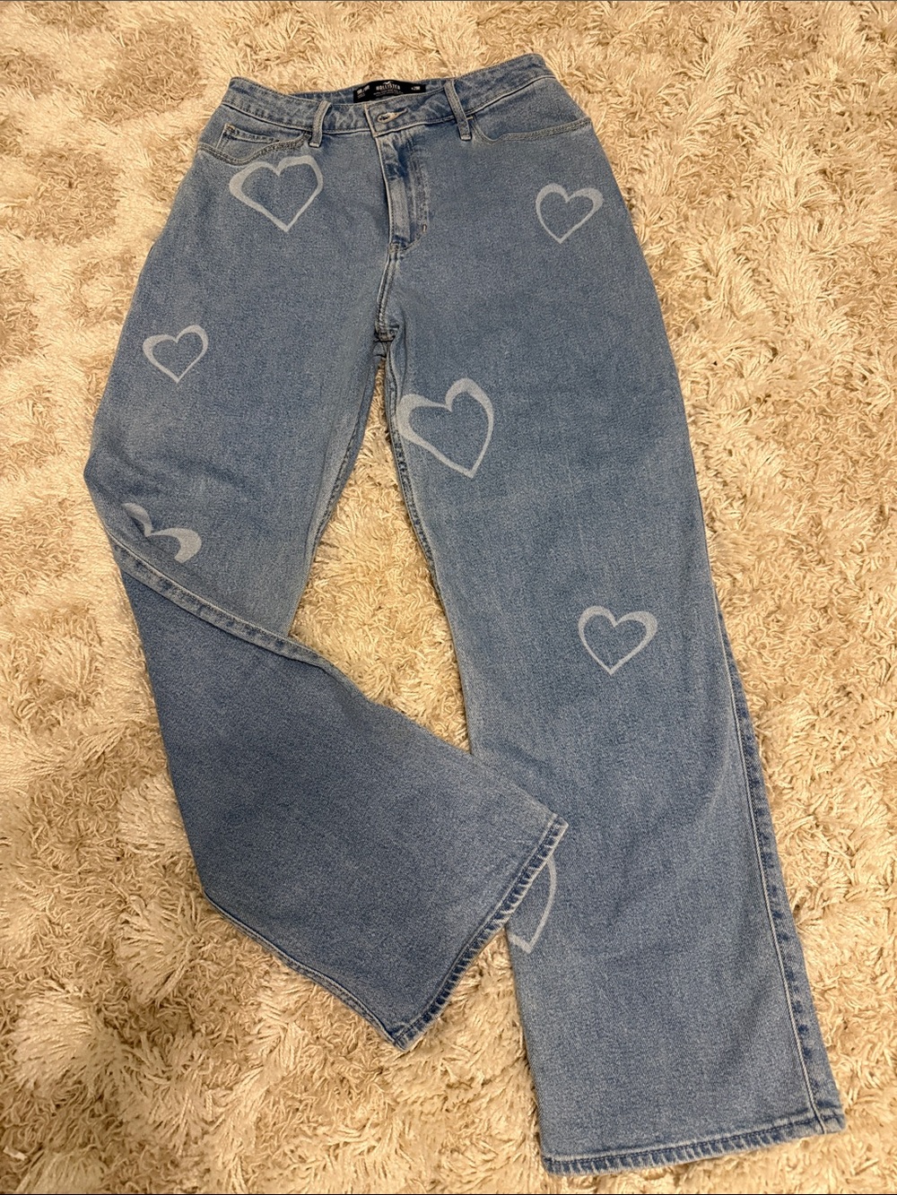 Hollister Light Blue Heart-Print Wide Leg Jeans